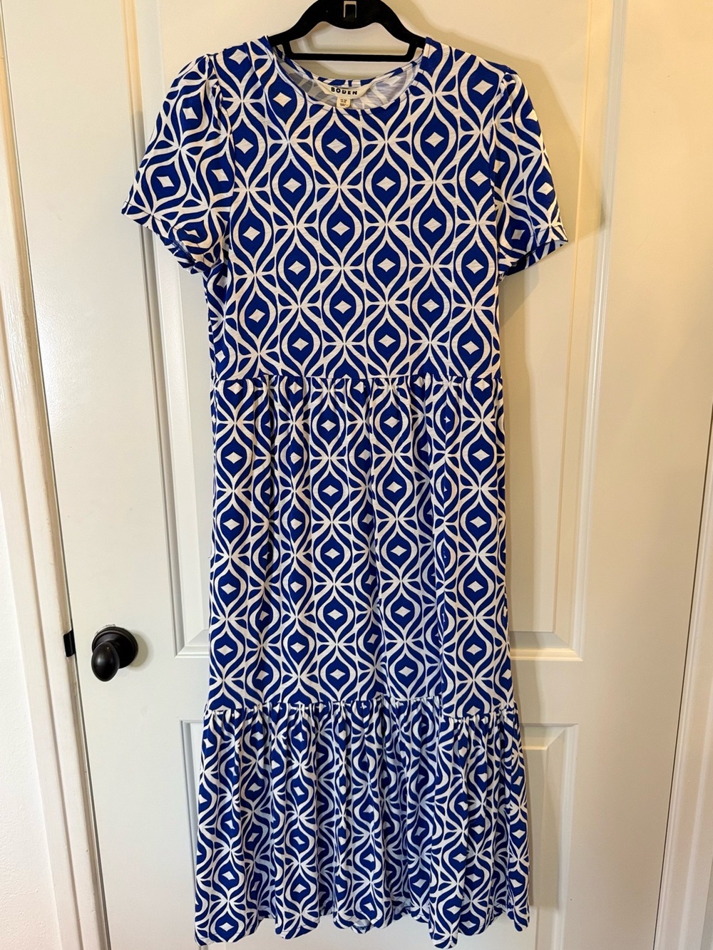 Boden Blue and White Geometric Maxi Dress - Picture 3 of 4